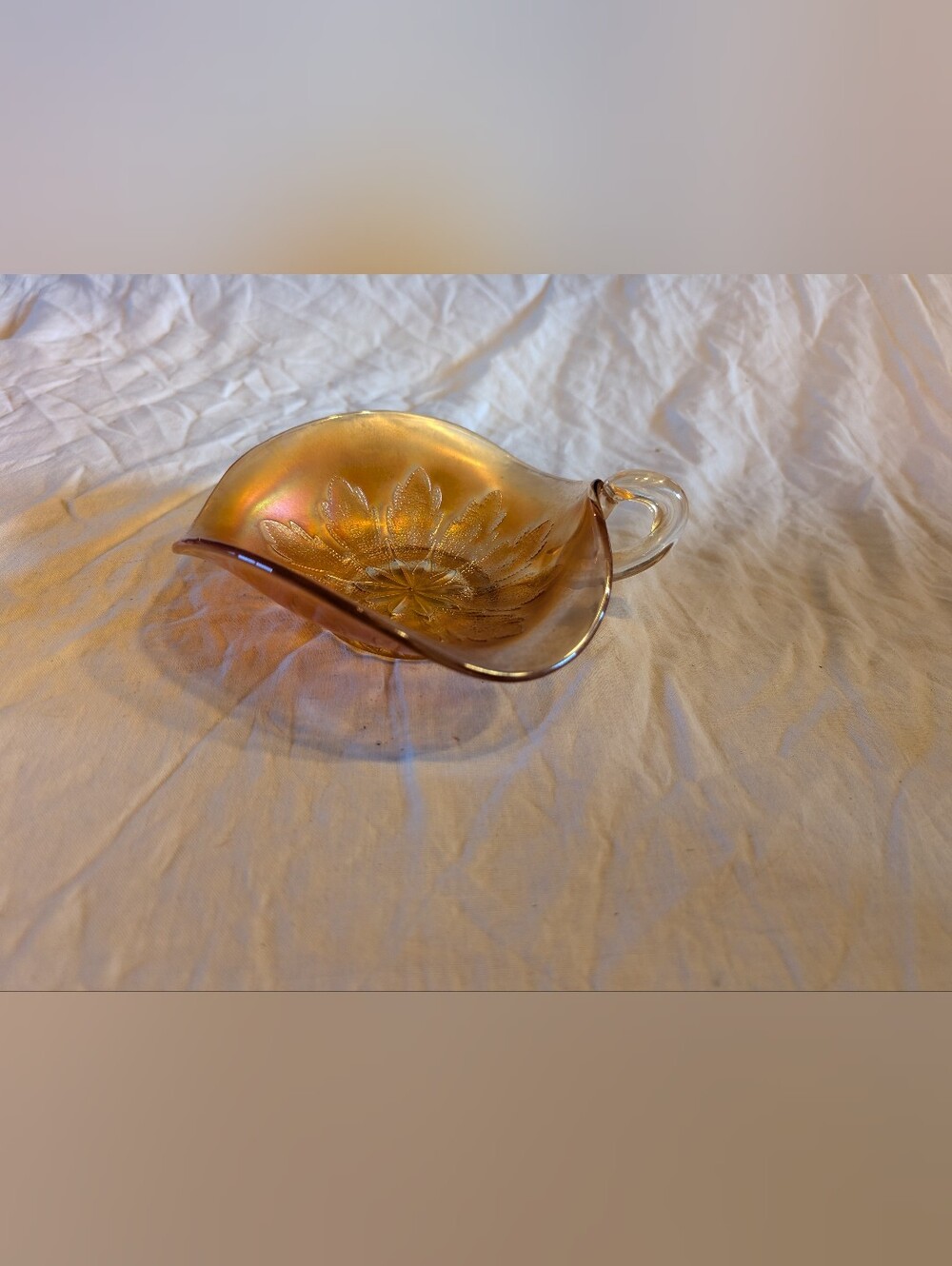 2/40$ Vintage Amber Iridescent Glass candy dish with Floral Pattern